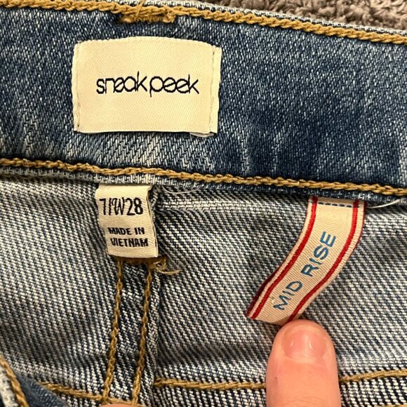 Blue jeans, straight leg, distressed bottoms - Picture 2 of 5